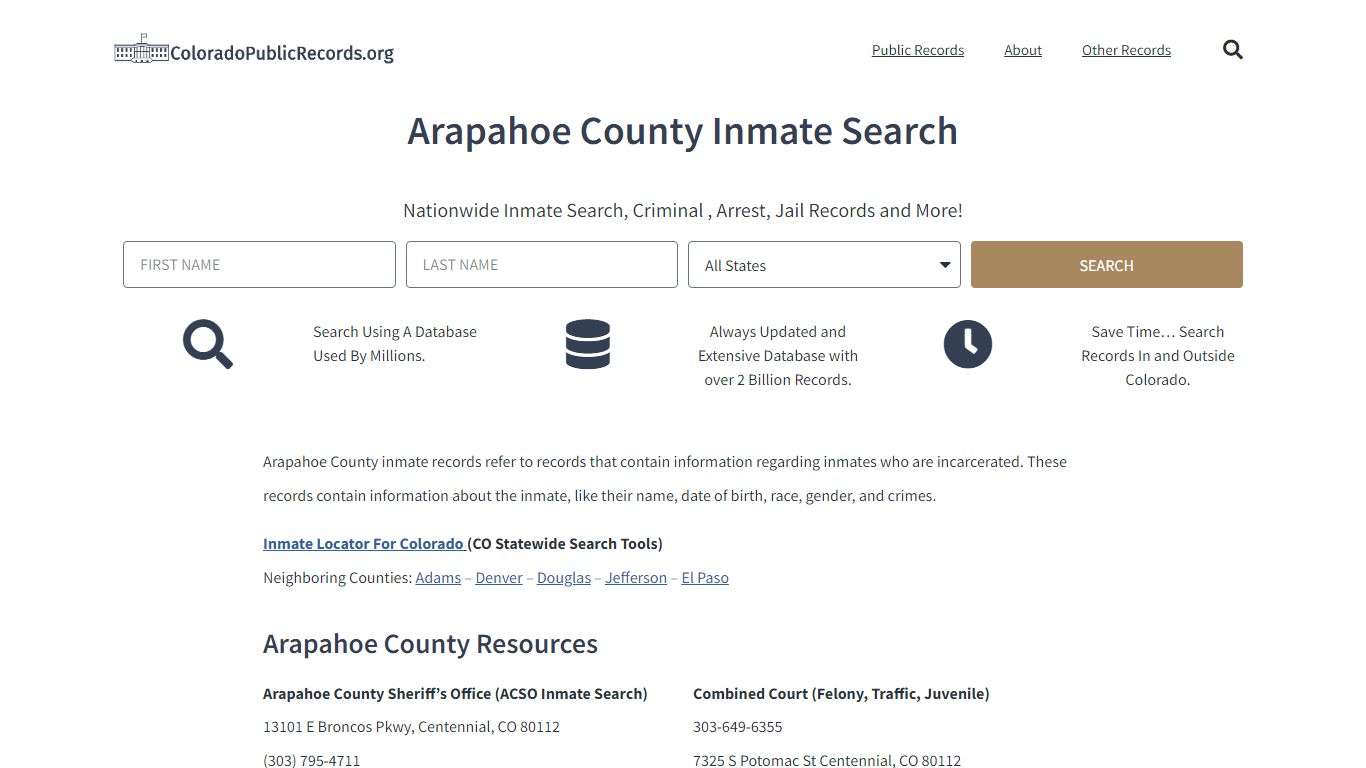 Arapahoe County Inmate Search - Current & Past ACSO CO Jail Records